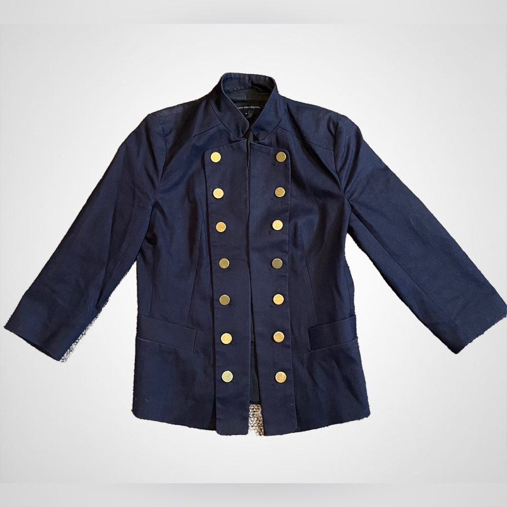 French Connection Blue Pea Coat with Tailored Silhouette